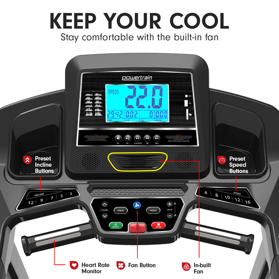 🏃 Tapis de Course Powertrain K2000 | 22 km/h • Ventilateur &amp; Inclinaison Auto